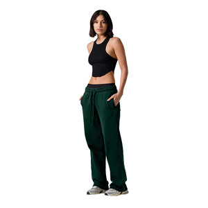 Women's Green Fleece Wide Leg Sweatpants Mid Waist Drawstring Casual Loose Fit Full Length Solid Color Cotton Pants Autumn Style - Product Image 1