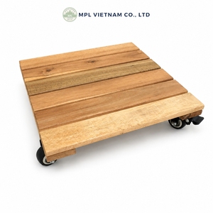Support de plantes roulant en bois d'acacia écologique, robuste, avec plateau carré pour pot de fleurs, roues verrouillables pour bonsaï - Product Image 6