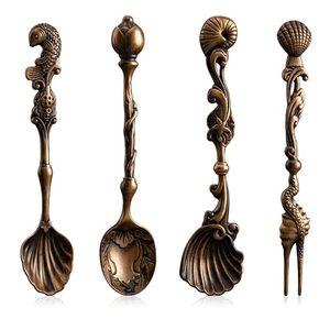 Vintage Metal <b>Shell</b> Spoon Set With Long Handle Gold Plated Creative Design For Presents - Product Image 4
