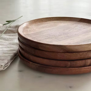 Bandeja Redonda de Madera Natural, Plato Decorativo Circular para Servir, para Restaurante, Hogar, Hotel, Boda - Product Image 1
