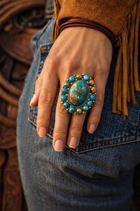 Western Cluster Statement <b>Ring</b> Style Cowgirl <b>Ring</b> Silver <b>Adjustable</b> Band Jewelry for Women - Product Image 4