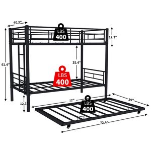 Letto a Castello in Metallo Robusto e Resistente, Doppio su Doppio, con Riduzione del Rumore e Ringhiera di Sicurezza, Senza Necessità di Rete a Doghe, Nero, per Bambini - Product Image 4
