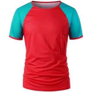 Men's Red And Teal <b>Raglan</b> Sleeve O-Neck T-Shirt Regular Fit Knitted Solid Color Casual <b>Top</b> - Product Image 1