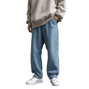 Pantalon en jean ample et décontracté pour homme, coupe large, style streetwear, personnalisable OEM ODM, 100 % coton, respirant, séchage rapide - Product Image 2