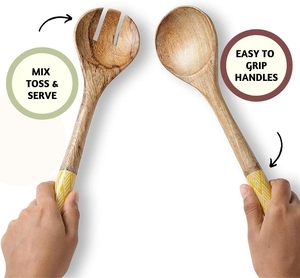 Salad Servers and Salad <b>Tongs</b> Wooden Utensils for <b>Serving</b> Salad 12-inch Spoon and Fork Set Mango Wood Multi Color - Product Image 4