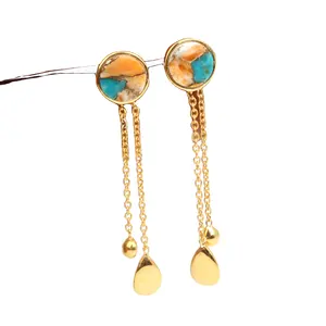 Hot Selling Design Stekelige Oester Koper Turquoise Massief 925 Zilver 18K Verguld Bengelen Druppel Heggie Hoepel Stud Oorbel Voor Vrouwen