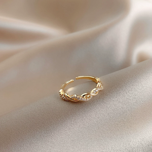 Vintage <b>Jade</b> Braided Twisted Sparkling Gemstone Open <b>Ring</b> - Product Image 2