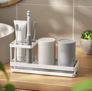 Soporte para cepillo de dientes eléctrico estilo japonés, organizador de almacenamiento para baño con vaso para enjuague. - Product Image 3