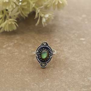 Handmade <b>Labradorite</b> Brass Bezel Setting <b>Ring</b> Vintage Handcrafted Oxidized Boho Unisex Jewelry Artisan Statement <b>Ring</b> - Product Image 1