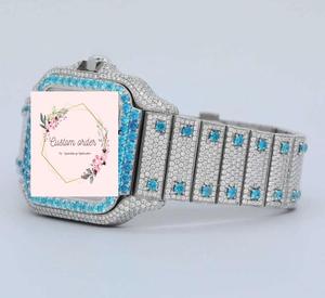 นาฬิกาหรูสไตล์ฮิปฮอป ขนาด 41 มม. ระบบอนาล็อก กลไกจักรกล ประดับโมอิสซาไนต์หลากสี หน้าปัดสี่เหลี่ยม ปรับแต่งโลโก้ได้ ดีไซน์ทันสมัย สายแบบ Iced ขนาด 20 มม. - Product Image 1