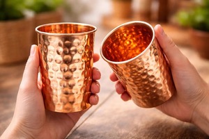 New Arrivals Stock Heat Resistance Custom Electroplate Luster Effect Colors Hammered Copper Glass Tumbler <b>Set</b> 401-500ml - Product Image 5