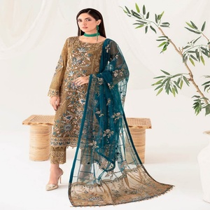 ชุดสูทงานแต่งงานของผู้หญิง3ชิ้นชุดชีฟองออกแบบโดยนักออกแบบปากีสถาน Ramsha rangoon 10เย็บ salwar และส่าหรีสำหรับเด็กผู้หญิง - Product Image 1