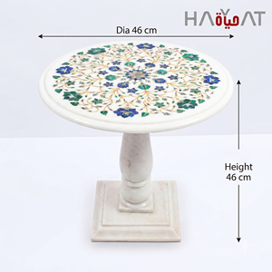 Mesa de Pulpete de Mármol Blanco con Patrón Floral Incrustado, Mesa con Pedestal de Piedra Pulida para Decoración de Comedor - Product Image 4