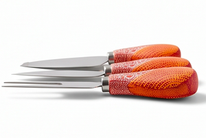 <b>Cheese</b> <b>Knife</b> <b>Set</b> Stainless Steel Blades Plastic Handles With Red Orange Patterned Design Durable Cutlery For Serving Use - Product Image 2