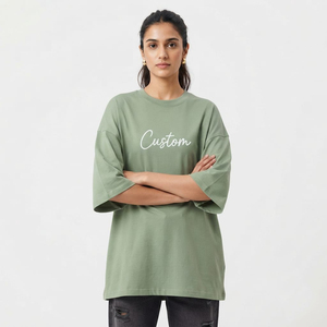 <b>Women</b> Oversized Drop Shoulder T Shirt Oversized Cotton Tee Solid Color Half Sleeve Streetwear <b>Top</b> Custom Printing Private Label - Product Image 6