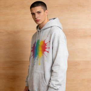 เสื้อฮู้ดดี้ผู้ชายไซส์ใหญ่ สีเทา พิมพ์ลายสาดสี มีกระเป๋า ผ้าฟลีซ สไตล์ลำลอง สตรีทแวร์ - Product Image 2