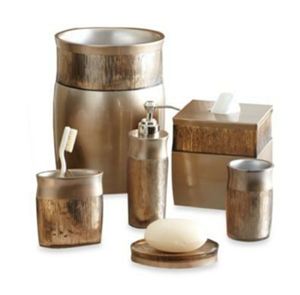 Premium Metcraft <b>Brushed</b> Antique Gold Steel Bathroom Counter Collection Fine Linear Texture Elegant Chamfered Edges Modern Set - Product Image 1