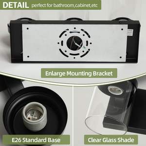 Luminaire de salle de bain noir mat à 3 lumières avec abat-jour en verre transparent pour chambre à coucher et salon - Ampoule non incluse - Product Image 6