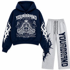 Conjunto de Chándal Gráfico Extra Grande Personalizado de Algodón Pesado de Dos Piezas Estilo Urbano OEM ODM Fábrica de Marca Privada - Product Image 5