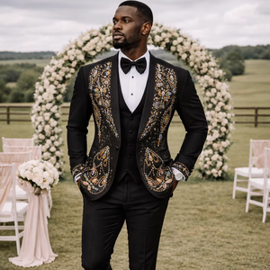 Men’s Black Embroidered <b>Rhinestone</b> Tuxedo Suit <b>Jacket</b> – Designer Wedding & Party Blazer with Shawl Lapel - Product Image 1
