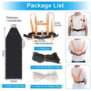 Imbracatura per traino cervi in corda nera da 10m (32.8FT) con slitta da neve da 5m (16.1F) per il trasporto di selvaggina, accessori essenziali per la caccia - Product Image 2