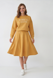 Women's Fleece Knee Length <b>Skirts</b> Set Casual 100% Cotton Mid Elastic Waist Printed Sweatshirt Long Sleeve Crew Neck <b>Skirts</b> Set - Product Image 3