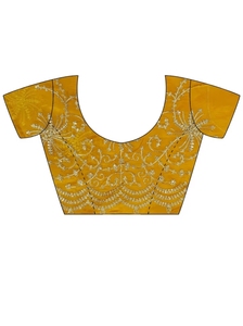 Sari de créateur KV pour femme en viscose jaune, orné, réversible, infroissable, collection automne, avec chemisier non cousu - Product Image 2