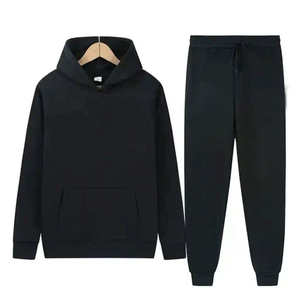 Unisex Red Hooded Tracksuit Full Length Solid Color Casual Autumn Cotton Sweatshirt With Drawstring <b>Pants</b> Set - Product Image 3