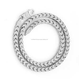 Elegant 925 <b>Sterling</b> <b>Silver</b> Chevron <b>Chain</b> Necklace Lab Grown Diamond Stones High Fashion <b>Mens</b> Jewelry For Global Wholesalers - Product Image 1