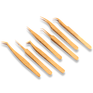 Pinzas Profesionales para Extensión de Pestañas de Color Oro Titanio, Alta Precisión, Material Importado Japonés, Acero Inoxidable Puntiagudo - Product Image 1