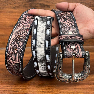 Customization New Hot Selling Trendy Comfortable Fashion Hand <b>Tooled</b> Leather <b>Belt</b> for Unisex Cowhide Pin Buckle <b>Belts</b> for Jeans - Product Image 3