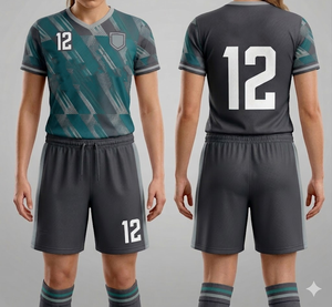 Ensemble de maillots de football pour femmes, combo bicolore, avec short et chaussettes, col en V, tissu durable, équipement de sport - Product Image 1