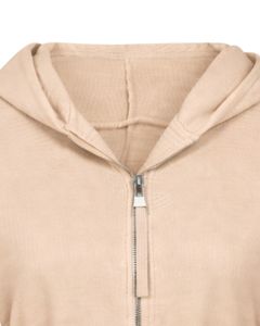 Veste à capuche courte zippée beige pour femme, coupe ajustée, manches longues, style streetwear décontracté, douce et confortable, tendance, personnalisable par le fabricant - Product Image 3