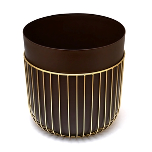 Support de pot de fleurs d'intérieur marron foncé de qualité supérieure avec cadre en fil doré géométrique, support emboîtable pour l'esthétique de la maison et du bureau - Product Image 4