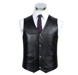 Chaleco de piel de oveja con cuello en V para hombre, chaqueta sin mangas de cuero genuino con tela de invierno con cuello en V, novedad - Product Image 1