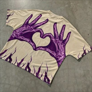 T-shirt à manches courtes pour homme imprimé crâne gothique, coupe ample, col rond, design violet, tricoté en polyester - Product Image 2