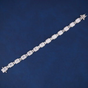 Emerald Halo tennnis heavy look unisex diamond <b>bracelet</b> 14kt solid white gold lab grown diamonds best prong setting custom piece - Product Image 6