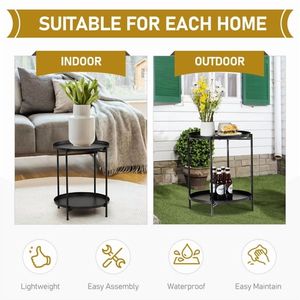 2-Tier Outdoor Metal Round <b>Side</b> Table with Removable Tray Weather Resistant End Table for Patio - Product Image 2