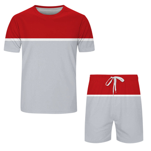 Conjunto Casual de Verano para Hombre, Rayas Blancas y Beige, Pantalones Cortos y Camiseta de Poliéster Tejido con Bloques de Color, Estampado por Sublimación - Product Image 6