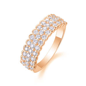 Anillo de compromiso de media eternidad con triple hilera de diamantes redondos, conjunto nupcial de anillos de plata 925 con diamantes cultivados en laboratorio en oro macizo de 10K - Product Image 3