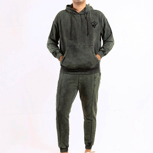 Ensemble de survêtement personnalisé en coton épais délavé pour homme, prêt pour les commandes sous marque privée - Product Image 1