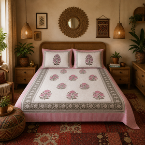 Parure de lit florale 3 pièces en coton 100% de qualité supérieure, imprimée à la main au bloc, taille King, teinture non toxique, respectueuse de la peau, multicolore - Product Image 5
