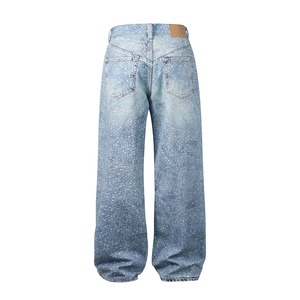 Pantalones Vaqueros de Cintura Alta y Pierna Ancha para Mujer Talla Grande, Diseño de Puntos, Corte Holgado, Largos, Casuales, de Otoño, con Bolsillos - Product Image 2