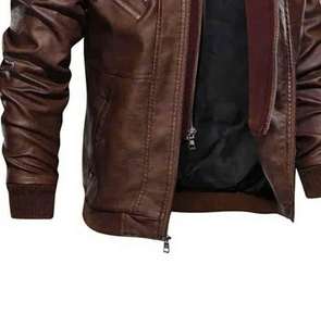Nouvelle veste bomber en cuir pour homme, style printemps, formelle, haute qualité, imperméable, logo frontal, doublure matelassée épaisse, col en fourrure - Product Image 4
