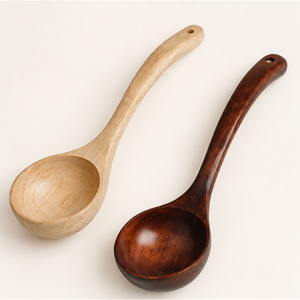 Louche à soupe en bois au design magnifique, grande cuillère de cuisine profonde, louche à soupe en bois avec manche courbé - Product Image 5