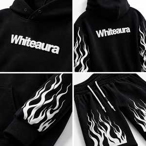 Conjunto de Sudadera con Capucha y Pantalones con Estampado de Llamas Personalizado, Estilo Urbano Unisex - Product Image 4