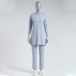 Ensemble 2 pièces décontracté et sobre pour filles, hauts et pantalons, broderie, 100% polyester, Abaya islamique d'automne, vêtements pour femmes adultes - Product Image 1