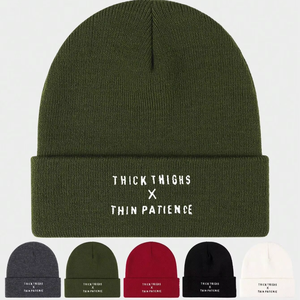 Bonnet personnalisé brodé avec slogan, bonnet d'hiver chaud en acrylique tricoté avec revers, design minimaliste, unisexe, OEM - Product Image 1