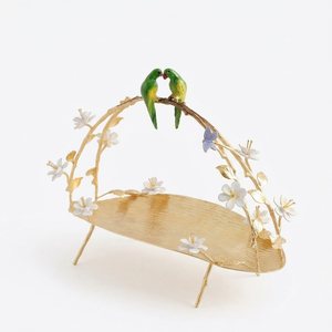 Bol de service alimentaire de luxe jetable en acier inoxydable plaqué or de haute qualité, sans BPA, motif floral coloré Macaw Parrot pour fêtes - Product Image 4
