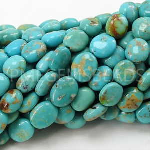 Perles de turquoise naturelle d'Arizona lisses et polies, en forme de pépites, brin de 9 pouces, 4-6 mm, pierres ovales bleues certifiées, vente en gros - Product Image 1